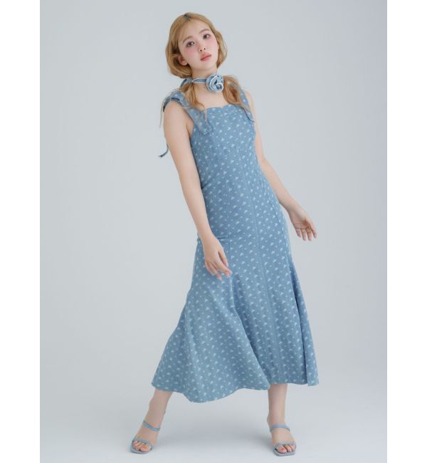 CALNAMUR「DENIM JACQUARD FLOWER OP/デニムジャガードフラワーワンピース」|ワンピース|