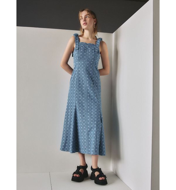 CALNAMUR「DENIM JACQUARD FLOWER OP/デニムジャガードフラワーワンピース」|ワンピース|
