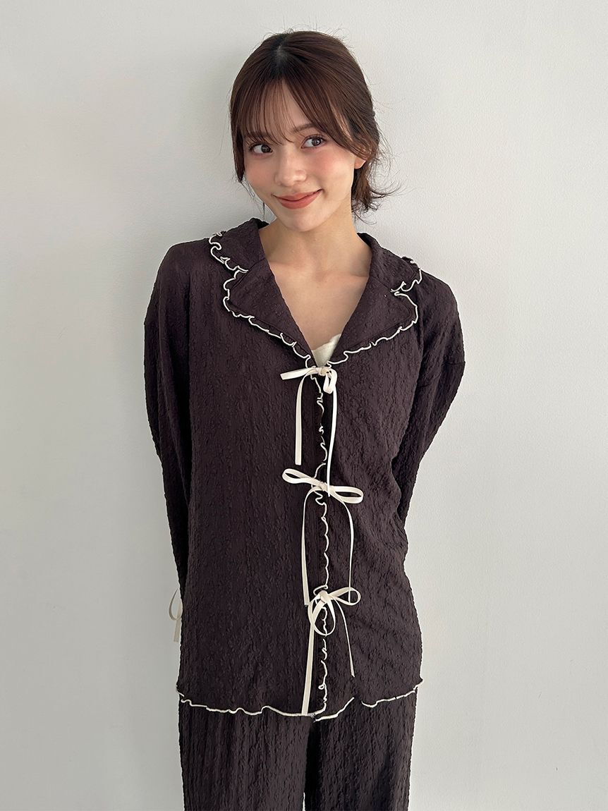 SNIDEL HOME「カットレース開襟シャツ」|ルームウェア|