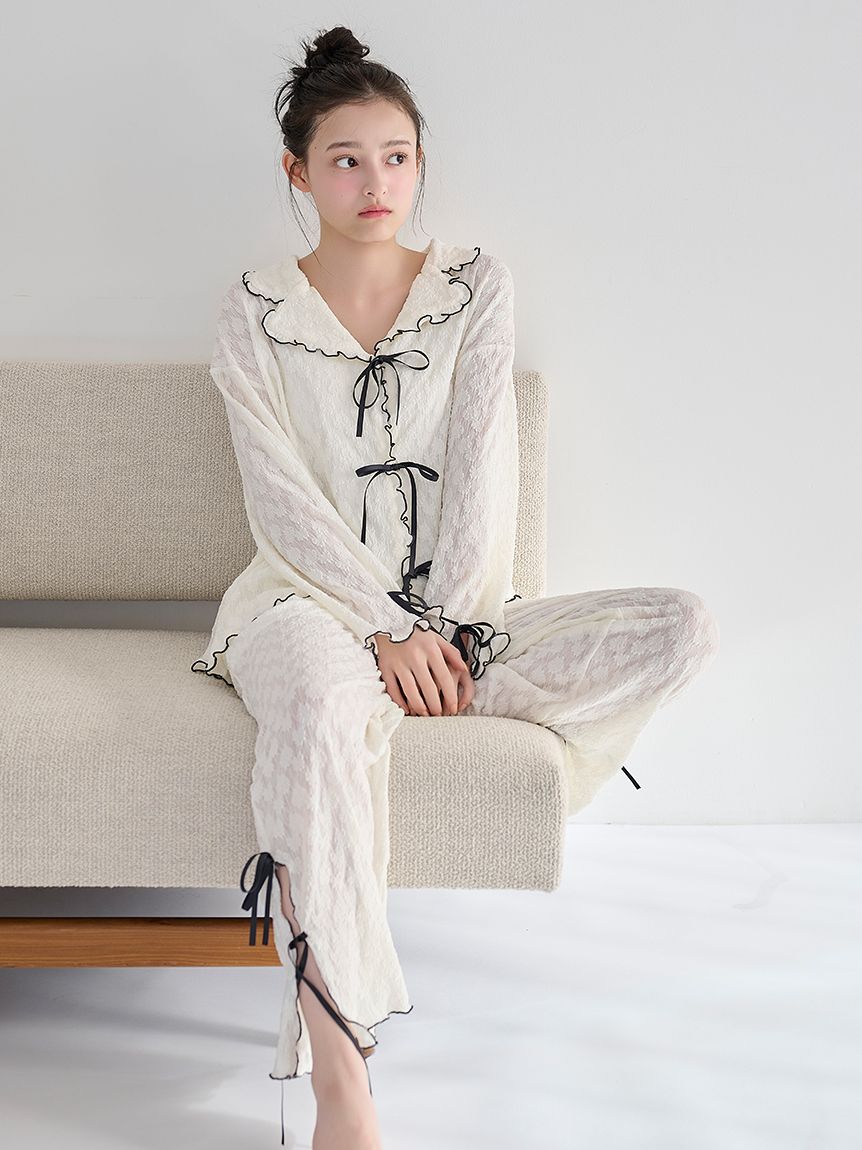 SNIDEL HOME「カットレース開襟シャツ」|ルームウェア|