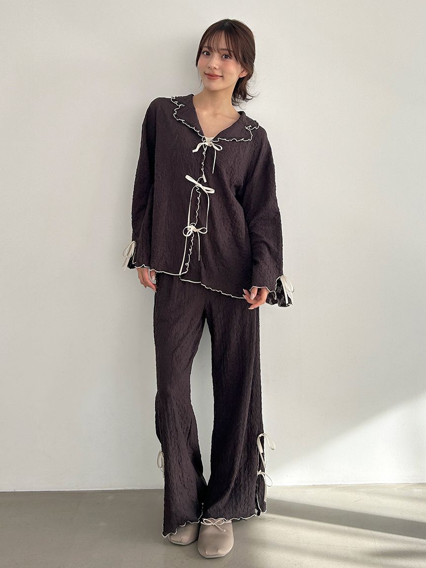 SNIDEL HOME「カットレース開襟シャツ」|ルームウェア|