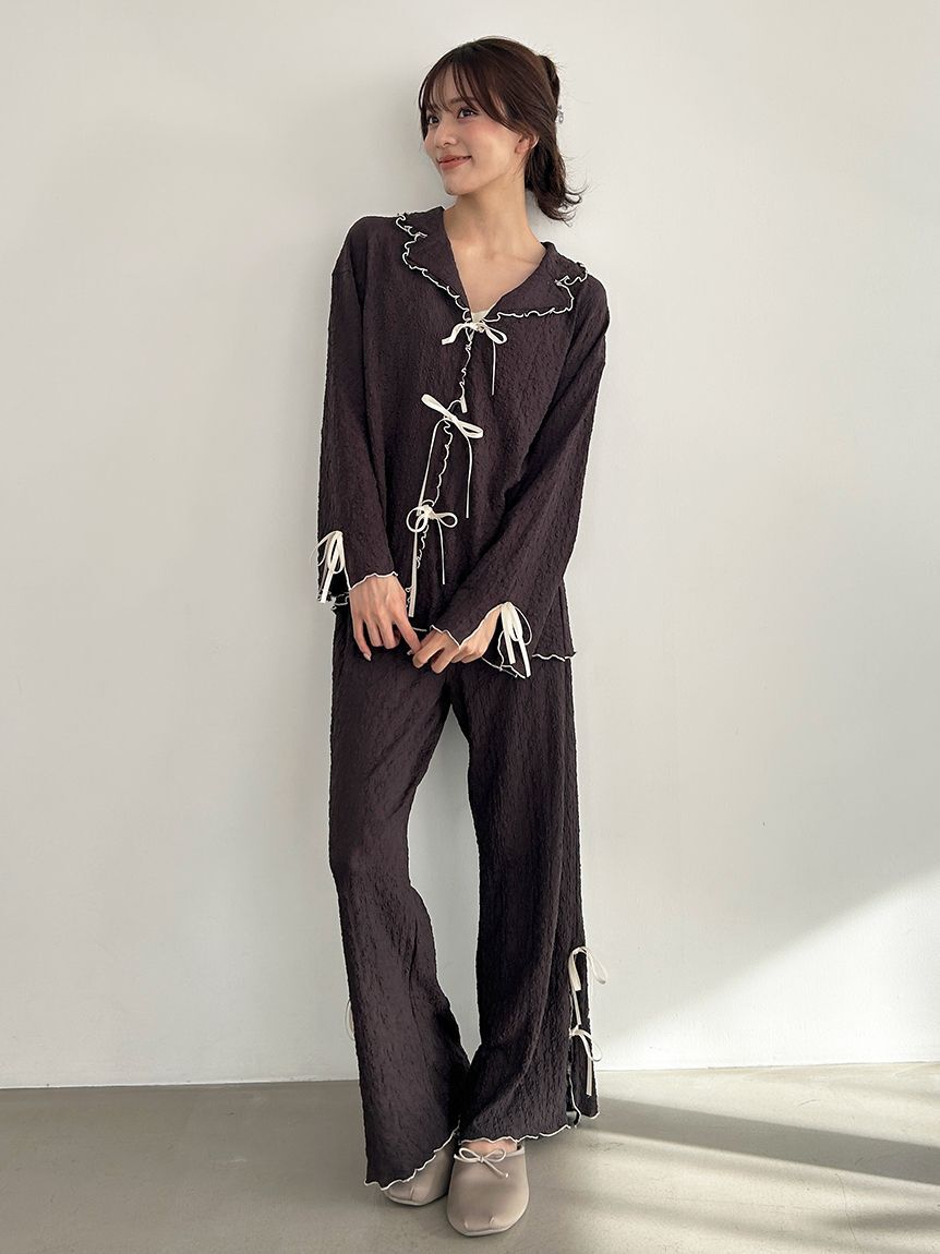 SNIDEL HOME「カットレース開襟シャツ」|ルームウェア|