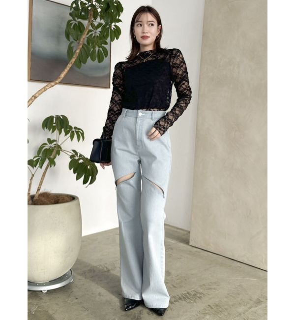 dazzlin「スリットフレアデニムパンツ」|デニム|