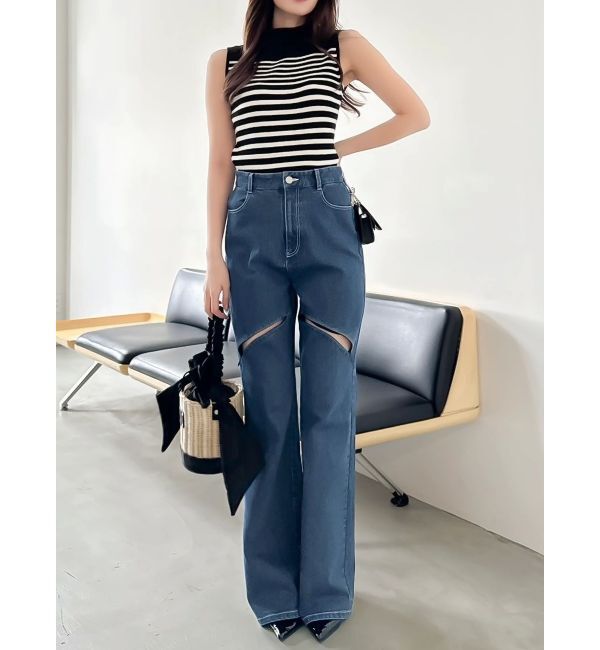 dazzlin「スリットフレアデニムパンツ」|デニム|