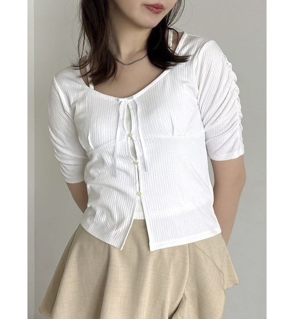 dazzlin「カーデタイトリボンカットトップス」|Tシャツ・カットソー|オフホワイト