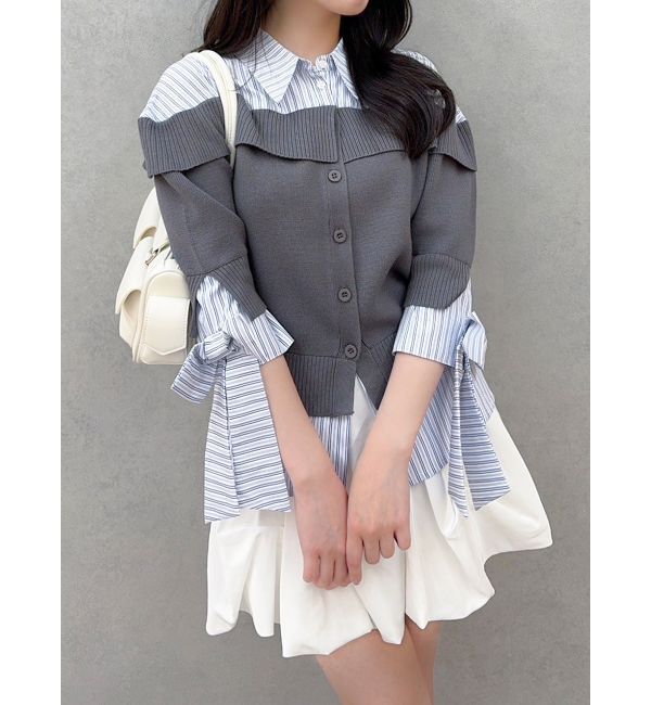 dazzlin「シャツレイヤードライクニットトップス」|ニット・セーター|グレー