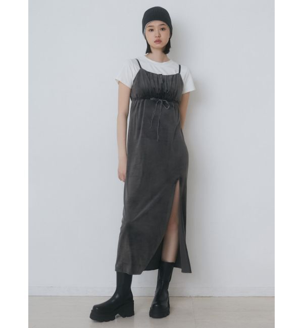 EMODA「ギャザースリットベロアワンピース」|ワンピース|