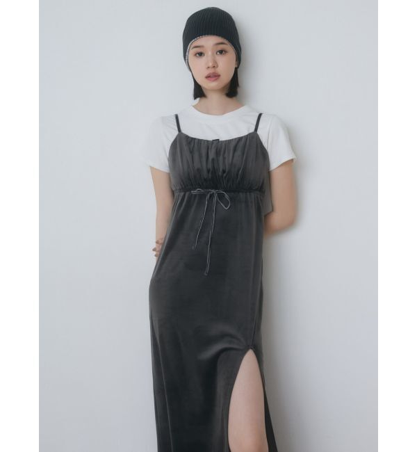 EMODA「ギャザースリットベロアワンピース」|ワンピース|