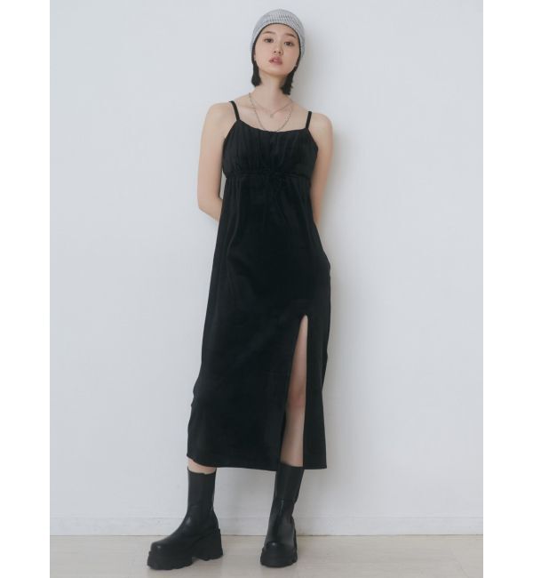 EMODA「ギャザースリットベロアワンピース」|ワンピース|ブラック