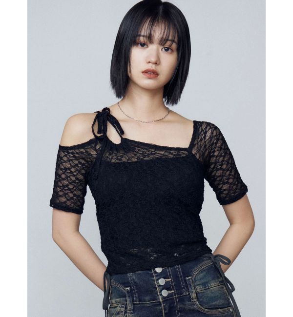 EMODA「レーススキンフィットトップ」|Tシャツ・カットソー|ブラック
