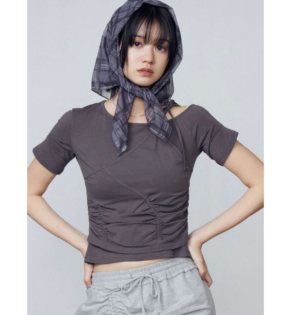 EMODA「アシンメトリーギャザーレイヤートップ」|Tシャツ・カットソー|グレー