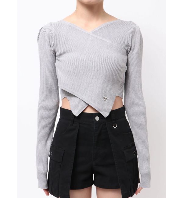 EMODA「ワイドクロスクロップドニット」|ニット・セーター|グレー