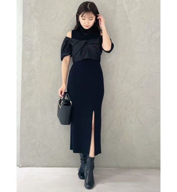 MERCURYDUO「異素材ドッキングナローニットワンピース」|ワンピース|