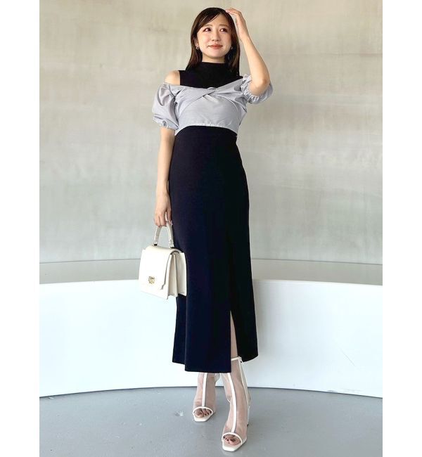 MERCURYDUO「異素材ドッキングナローニットワンピース」|ワンピース|