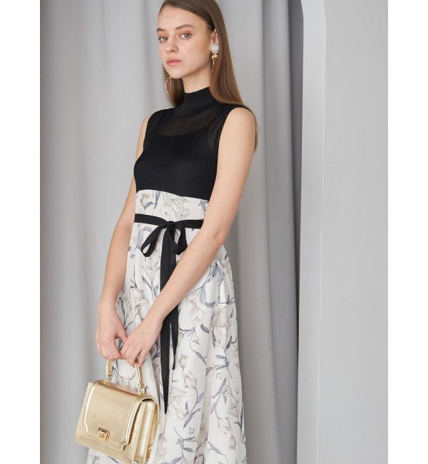 MERCURYDUO「シアーノースリニット花柄ドッキングワンピース」|ワンピース|