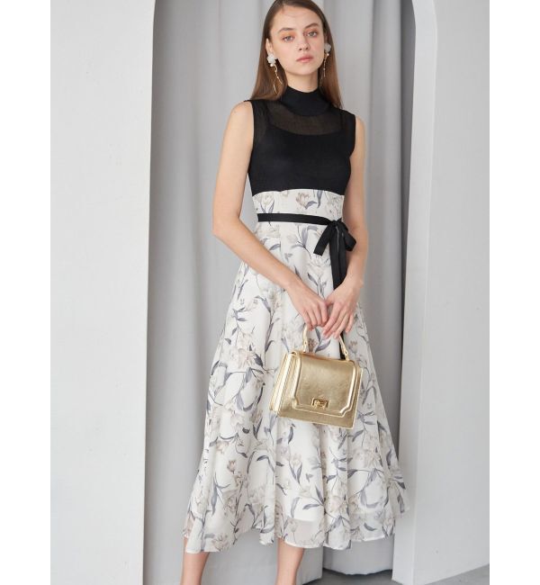 MERCURYDUO「シアーノースリニット花柄ドッキングワンピース」|ワンピース|