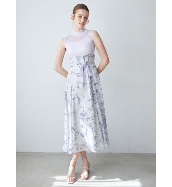 MERCURYDUO「シアーノースリニット花柄ドッキングワンピース」|ワンピース|