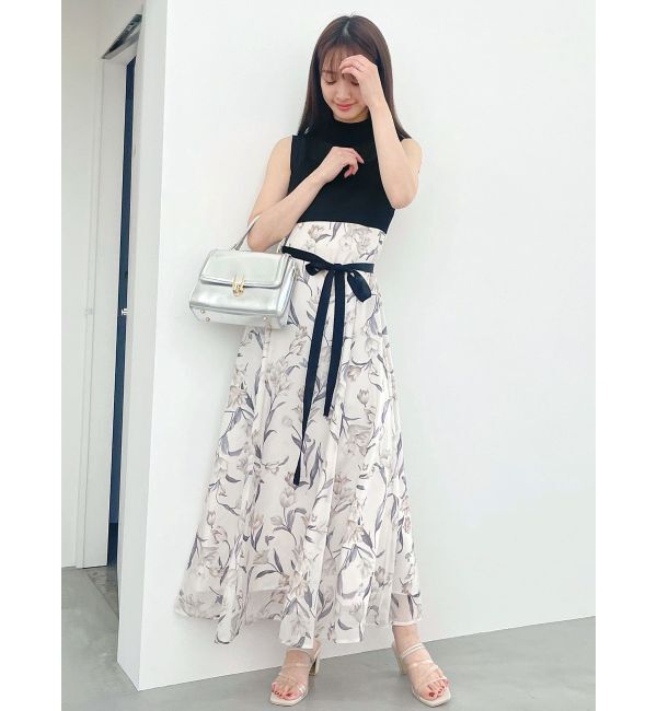 MERCURYDUO「シアーノースリニット花柄ドッキングワンピース」|ワンピース|