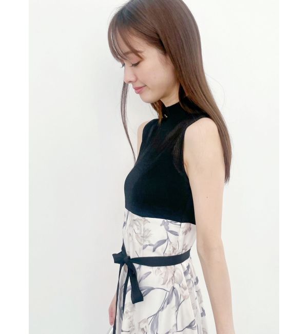 MERCURYDUO「シアーノースリニット花柄ドッキングワンピース」|ワンピース|