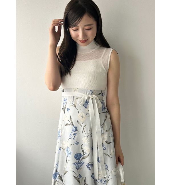 MERCURYDUO「シアーノースリニット花柄ドッキングワンピース」|ワンピース|