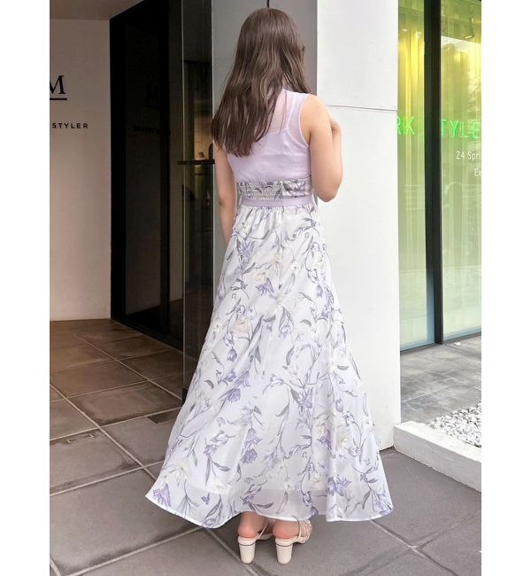 MERCURYDUO「シアーノースリニット花柄ドッキングワンピース」|ワンピース|