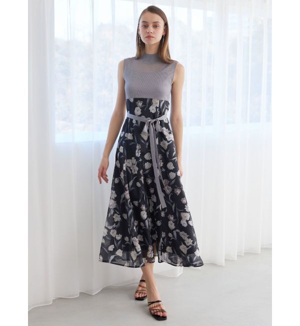 MERCURYDUO「シアーノースリニット花柄ドッキングワンピース」|ワンピース|