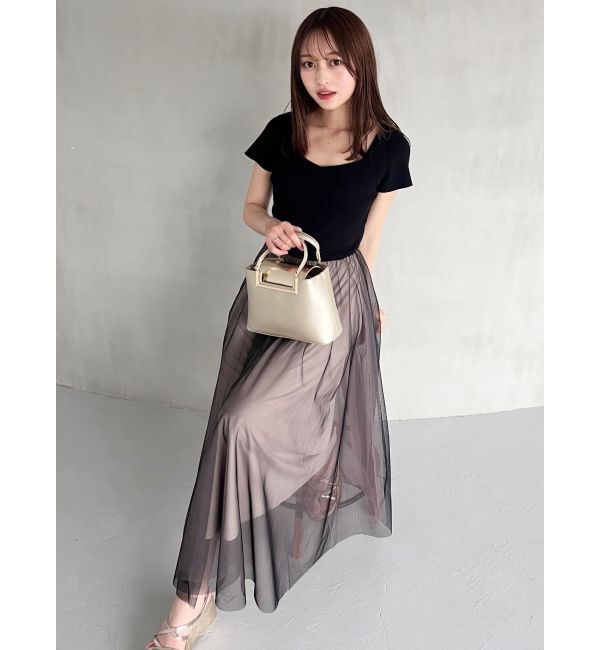 MERCURYDUO「チュールドッキングビスチェニットワンピース」|ワンピース|