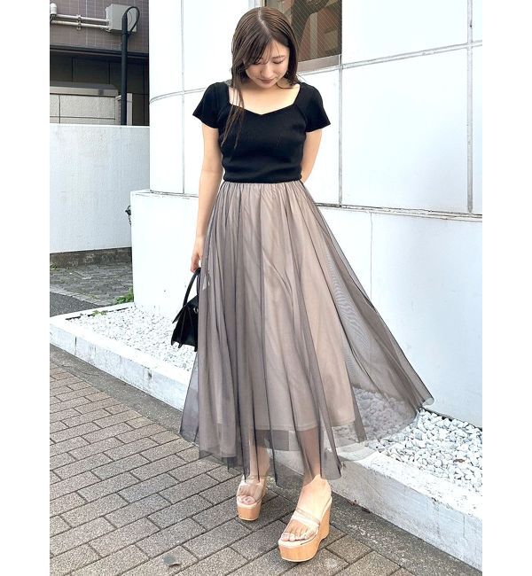 MERCURYDUO「チュールドッキングビスチェニットワンピース」|ワンピース|