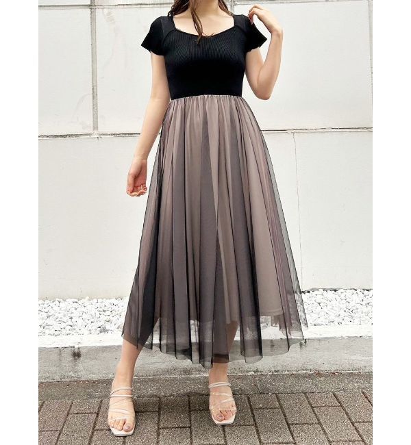 MERCURYDUO「チュールドッキングビスチェニットワンピース」|ワンピース|