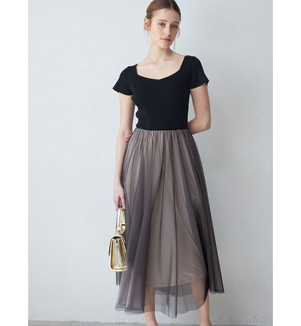 MERCURYDUO「チュールドッキングビスチェニットワンピース」|ワンピース|