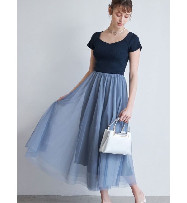 MERCURYDUO「チュールドッキングビスチェニットワンピース」|ワンピース|