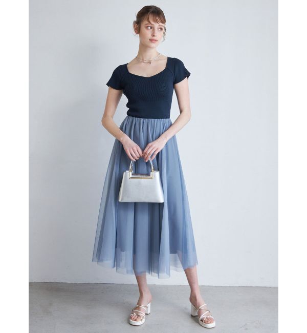 MERCURYDUO「チュールドッキングビスチェニットワンピース」|ワンピース|