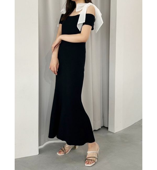 MERCURYDUO「ショルダーリボンニットワンピース」|ワンピース|