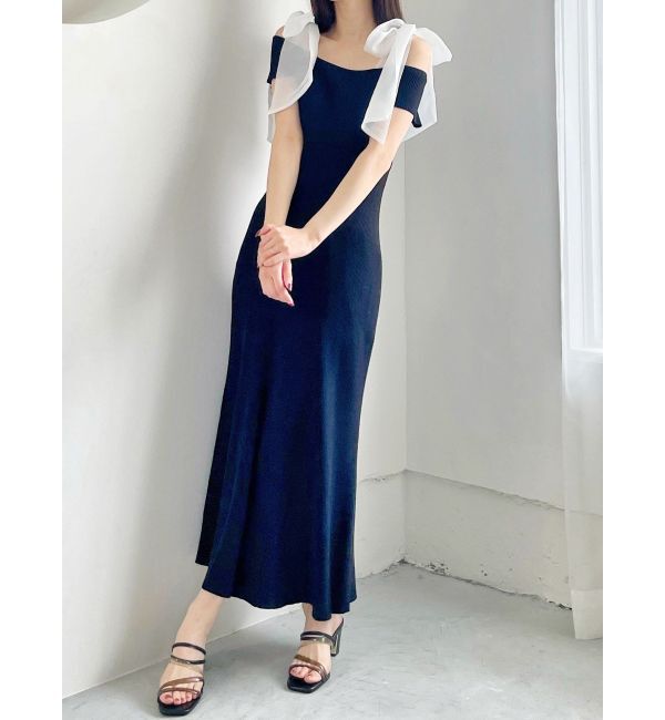 MERCURYDUO「ショルダーリボンニットワンピース」|ワンピース|