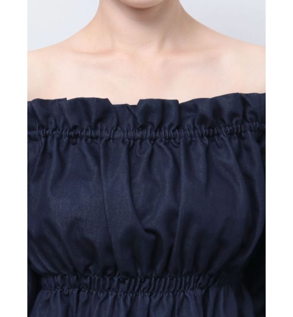 MERCURYDUO「デニム2WAYオフショル五分袖シャーリングブラウス」|シャツ・ブラウス|