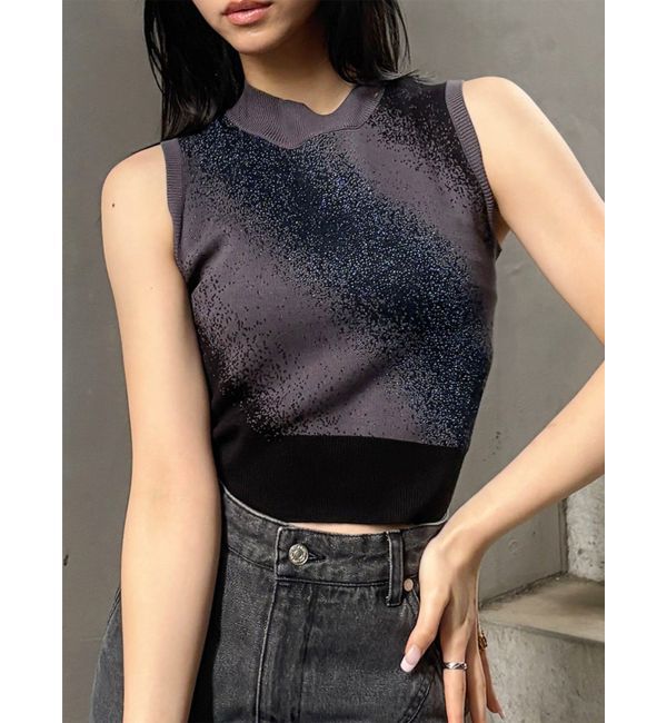 MURUA「クロップドグラデーションニット」|ニット・セーター|ブラック