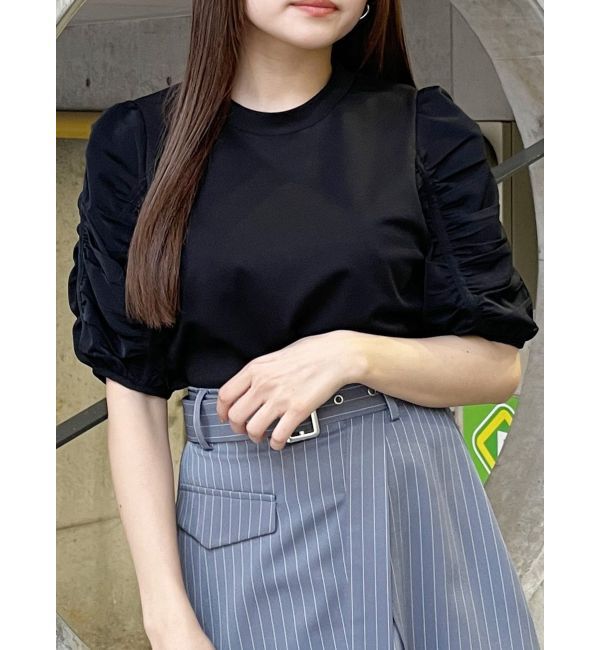 MURUA「ギャザースリーブトップス」|Tシャツ・カットソー|ブラック