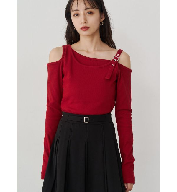 MURUA「アシメデザインベルトトップス」|ニット・セーター|レッド