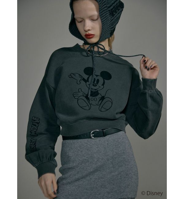 MURUA「【ミッキーマウス】フロッキーデザインスウェット」|スウェット・ジャージ|グレー