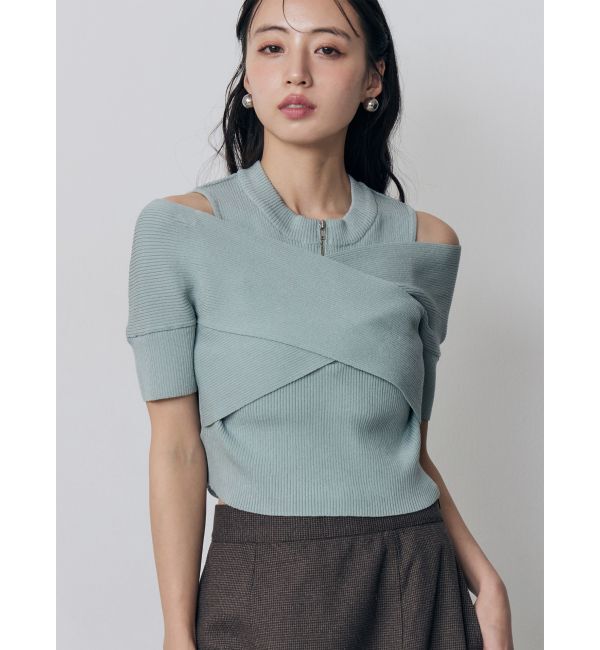 MURUA「ZIPカシュクールハーフニット」|ニット・セーター|ブルー