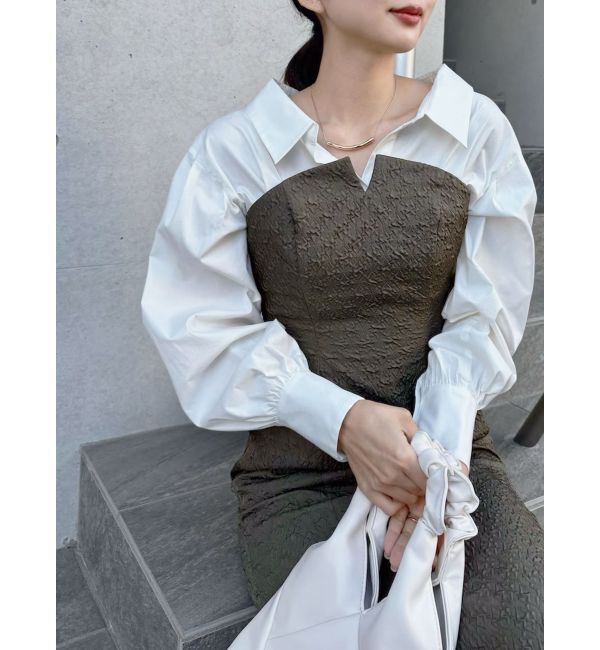 LAGUNAMOON「シャツドッキングエンボスワンピース」|ワンピース|ブラウン