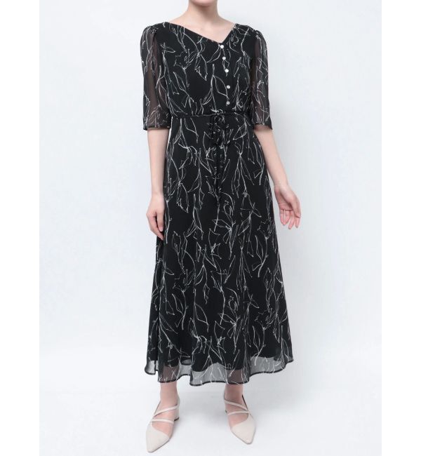 LAGUNAMOON「アシンメトリーネックラインプリントワンピース」|ワンピース|