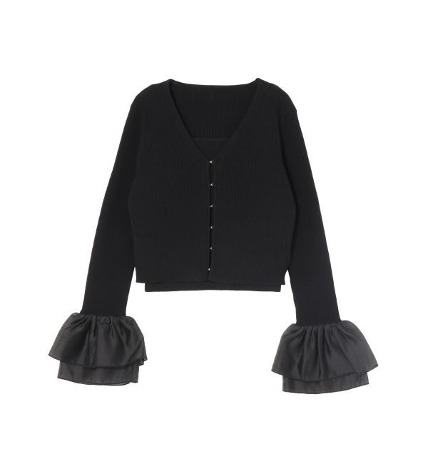 LAGUNAMOON「シアーフレアカフスニットアンサンブル」|ニット・セーター|ブラック