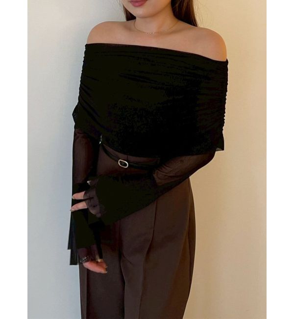 LAGUNAMOON「フレアスリーブオフショルチュールトップス」|Tシャツ・カットソー|ブラック