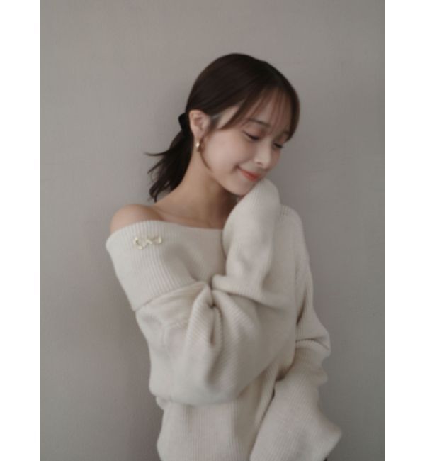 LAGUNAMOON「アシンメトリーカラーニットプルオーバー」|ニット・セーター|