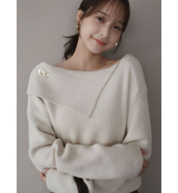 LAGUNAMOON「アシンメトリーカラーニットプルオーバー」|ニット・セーター|ベージュ