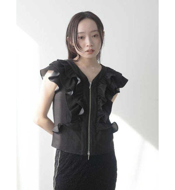 LAGUNAMOON「WZIPフリルブラウス」|シャツ・ブラウス|ブラック