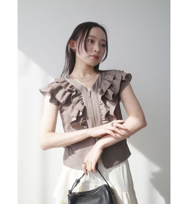 LAGUNAMOON「WZIPフリルブラウス」|シャツ・ブラウス|ブラウン