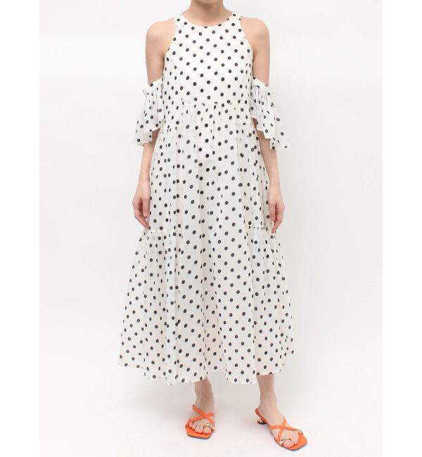 LAGUNAMOON「2WAYシアードットプリントギャザーフレアワンピース」|ワンピース|ホワイト