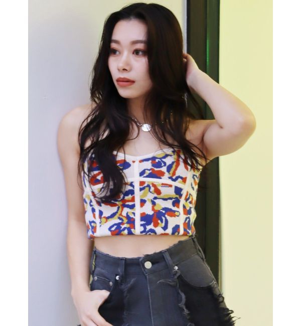 EVRIS「コルセットデザインジャガードビスチェ」|キャミソール|ホワイト